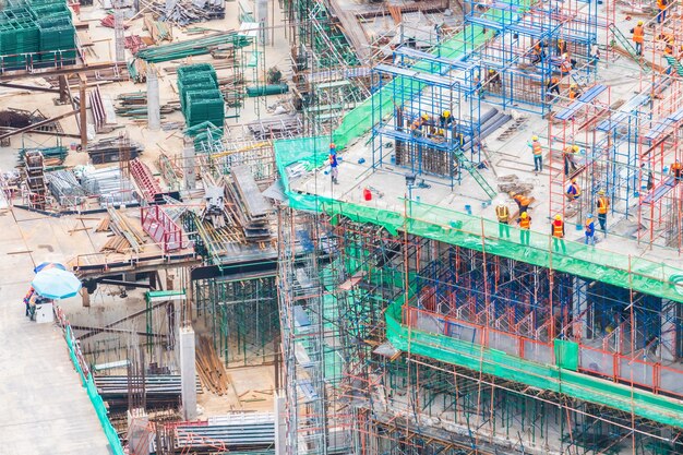 Construction d&#39;un bâtiment en vue de dessus