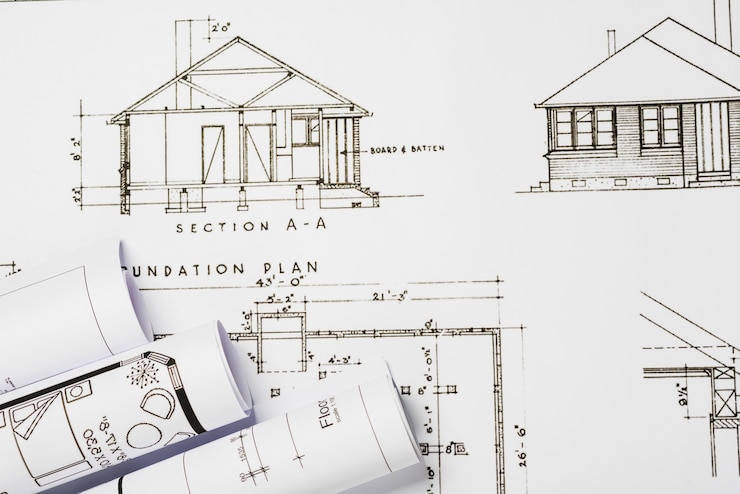Photo gratuit construire des plans sur la table