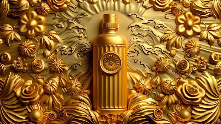 Photo gratuit container de produits cosmétiques avec un fond en relief solaire inspiré de l'art nouveau