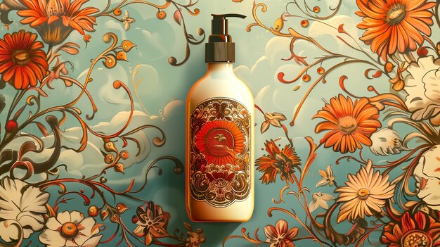 Container de produits cosmétiques avec un fond en relief solaire inspiré de l'art nouveau