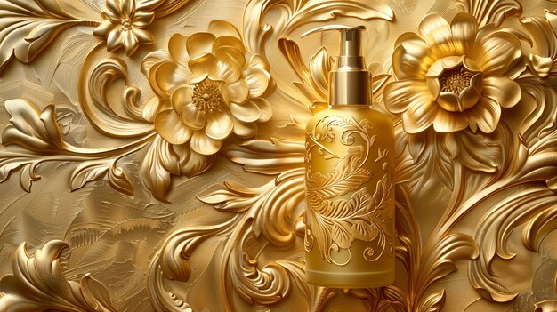 Container de produits cosmétiques avec un fond en relief solaire inspiré de l'art nouveau