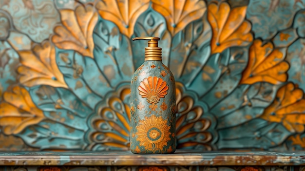 Container de produits cosmétiques avec un fond en relief solaire inspiré de l'art nouveau