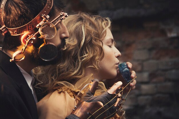 Conte De Fees Steampunk Magique D Un Couple Amoureux L Histoire D Amour Entre Hommes Et Femmes Un Monde Parallele Photo Premium