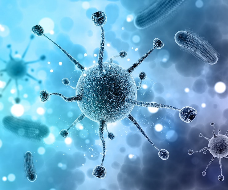 Photo gratuit contexte médical 3d avec cellules de virus abstraites