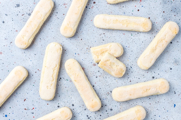 Cookies Ladyfingers, Savoiardi, éponge sucrée, vue de dessus