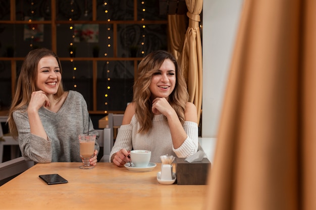 Copines à angle élevé au restaurant