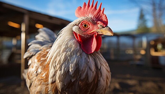 Photo gratuite le coq majestueux se tient fièrement sur la ferme entouré de la nature générée par l'intelligence artificielle