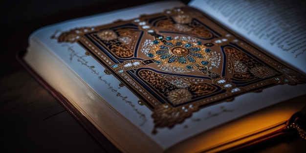 Coran ouvert pour que le musulman le récite comme une dévotion à l'IA générative de Dieu