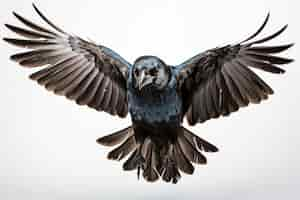 Photo gratuite un corbeau volant sur un fond blanc