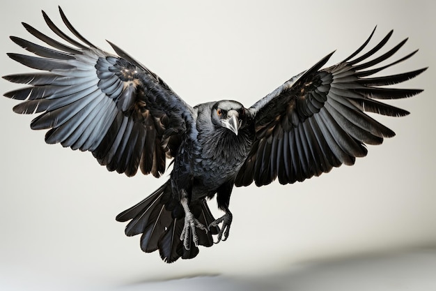 Photo gratuite un corbeau volant sur un fond blanc