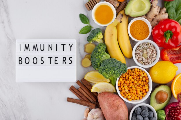 Une couche plate d'aliments sains pour renforcer l'immunité