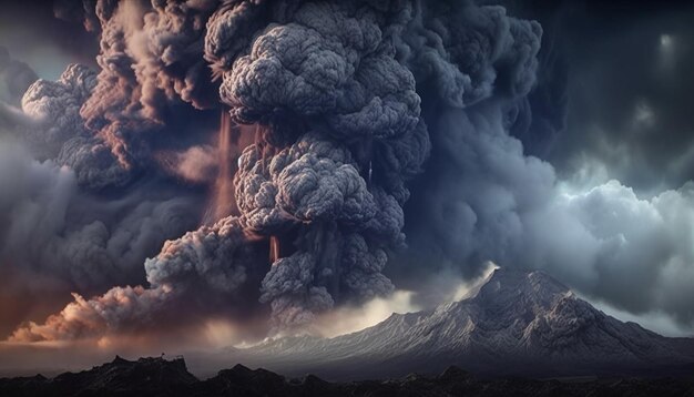 Photo gratuite le coucher du soleil déclenche une activité destructrice inquiétante dans la nature des montagnes explose générée par l'ia