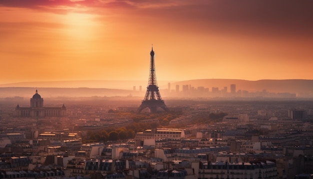 Photo gratuite le coucher du soleil illumine la célèbre ligne d'horizon de la ville, une vue romantique générée par l'ia