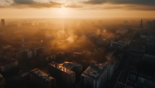 Photo gratuite le coucher du soleil illumine l'horizon de la ville moderne d'en haut généré par l'ia