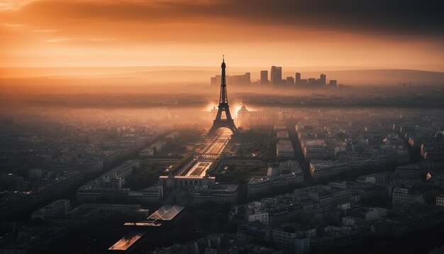 Le coucher du soleil illumine les toits de la ville, une destination de voyage panoramique générée par l'IA