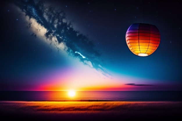 Photo gratuite un coucher de soleil coloré avec une boule colorée dans le ciel
