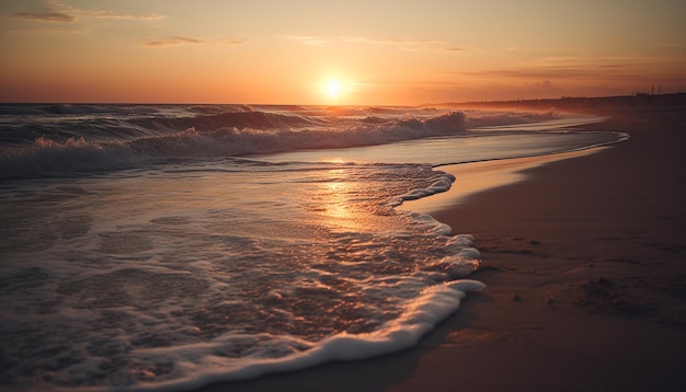 Photo gratuite le coucher de soleil sur la côte tranquille la beauté de la nature se reflète dans l'eau générée par l'intelligence artificielle