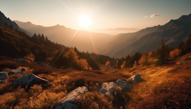 Coucher de soleil dans les montagnes avec une montagne en arrière-plan