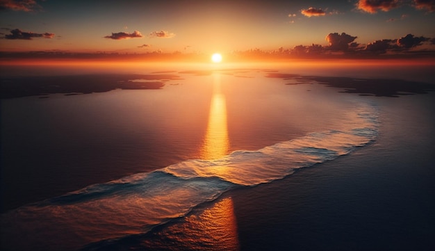 Le coucher de soleil sur l'eau reflète la beauté idyllique tranquille générée par l'IA