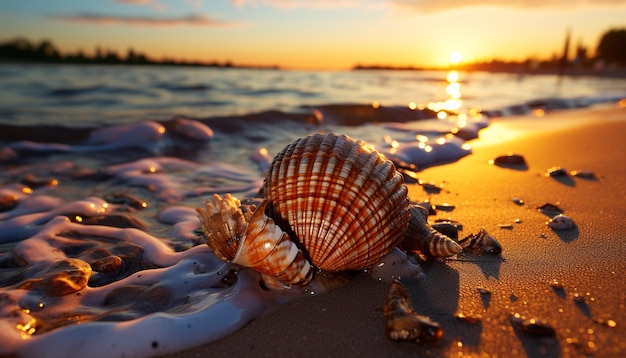 Photo gratuite coucher de soleil sur les eaux tranquilles, un paradis estival pour la détente généré par l'intelligence artificielle