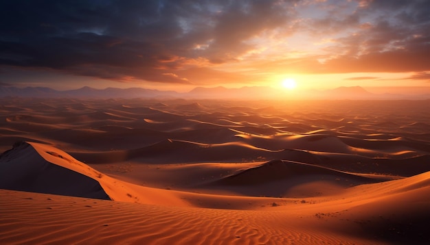 Photo gratuite coucher de soleil sur les majestueuses dunes de sable, beauté tranquille générée par l'intelligence artificielle