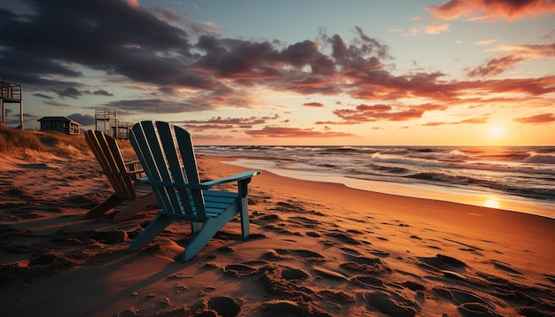 Photo gratuite le coucher de soleil sur le sable et l'eau tranquilles du littoral reflète la beauté crépusculaire générée par l'intelligence artificielle
