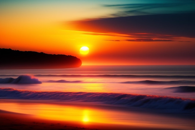 Un coucher de soleil avec le soleil couchant sur l'océan