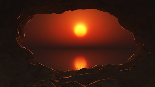 Coucher de soleil vue d&#39;une grotte