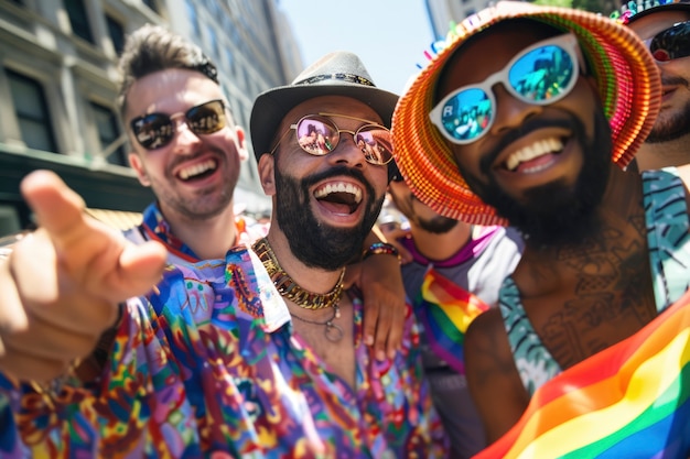 Des couleurs d'arc-en-ciel photoréalistes avec des hommes célébrant la fierté ensemble