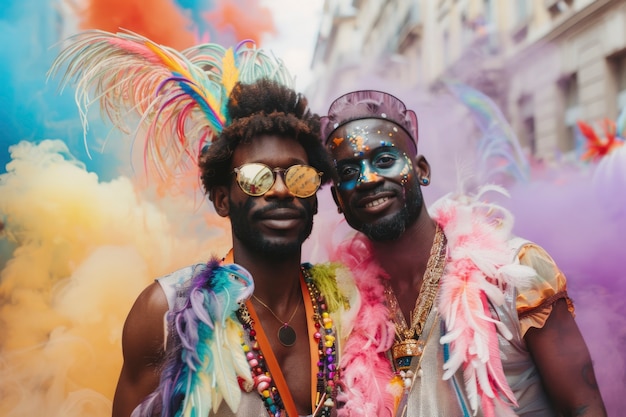 Photo gratuite des couleurs d'arc-en-ciel photoréalistes avec des hommes célébrant la fierté ensemble