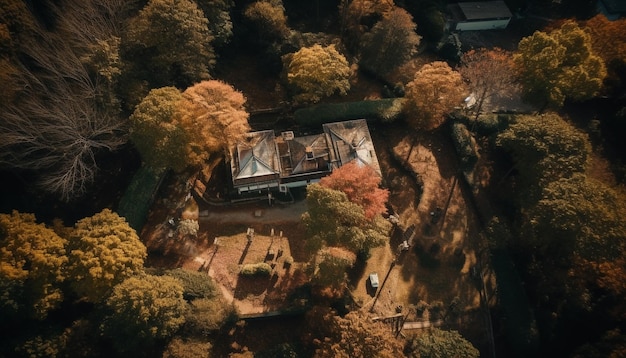 Les couleurs du coucher du soleil mettent en valeur un arbre ancien dans un ravin forestier généré par l'IA