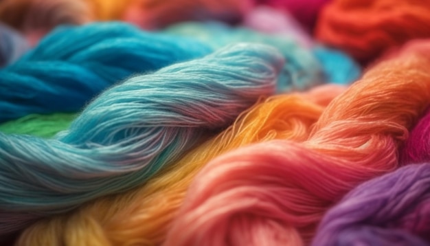 Couleurs vibrantes de fil de laine dans un motif abstrait généré par l'IA