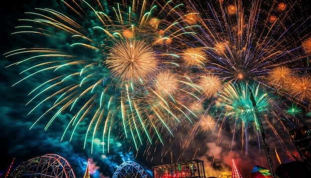 Photo gratuite des couleurs vibrantes illuminent le ciel nocturne avec des feux d'artifice générés par l'ia