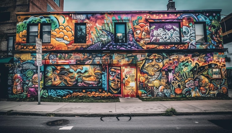 Photo gratuit des couleurs vibrantes illuminent l'ia générative de la peinture murale chaotique de la rue de la ville