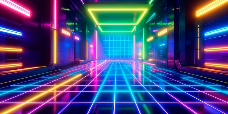 Photo gratuit le couloir de la grille de néon cyberpunk