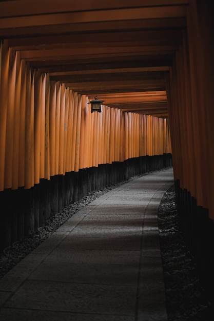 Couloir marron et noir avec rideau marron