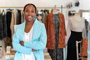 Photo gratuite coup moyen femme noire qui dirige une petite entreprise