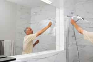 Photo gratuite coup moyen homme âgé nettoyant la douche