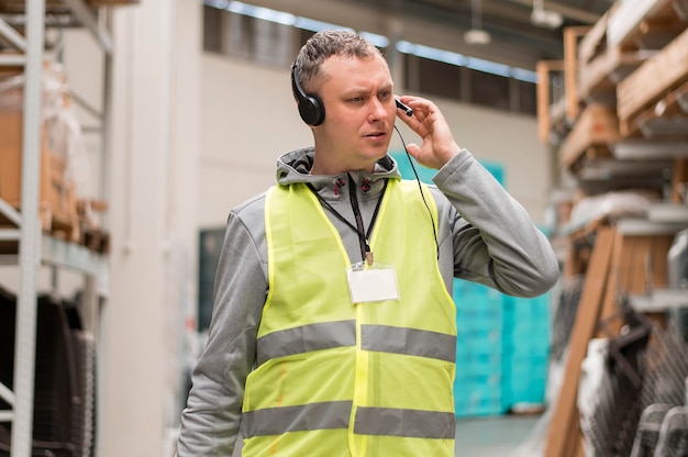 Photo gratuite coup moyen homme vêtu d'un gilet néon