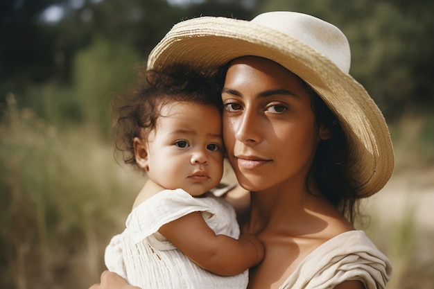 Photo gratuite coup moyen mère tenant un bébé mignon