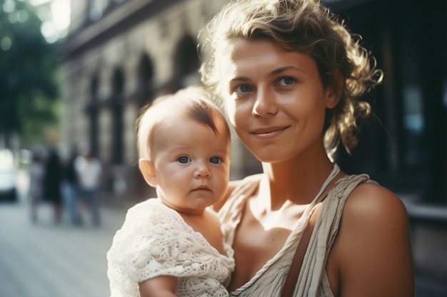 Coup moyen mère tenant un bébé mignon