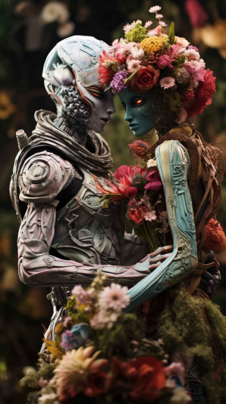 Photo gratuit un couple de créatures fantastiques qui se marient