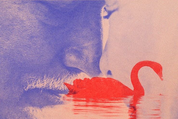 Photo gratuit couple et cygne double exposition avec effet risographe remixed media