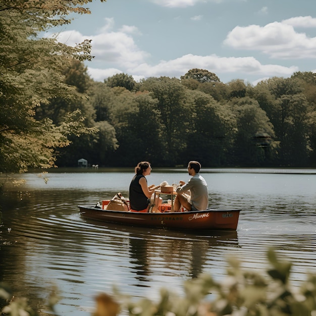 Couple dans un bateau sur un lac Couple dans un bateau sur un lac