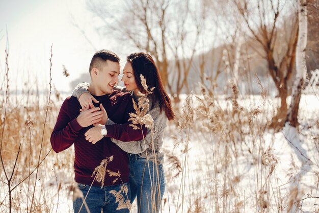 Couple dans un parc d&#39;hiver