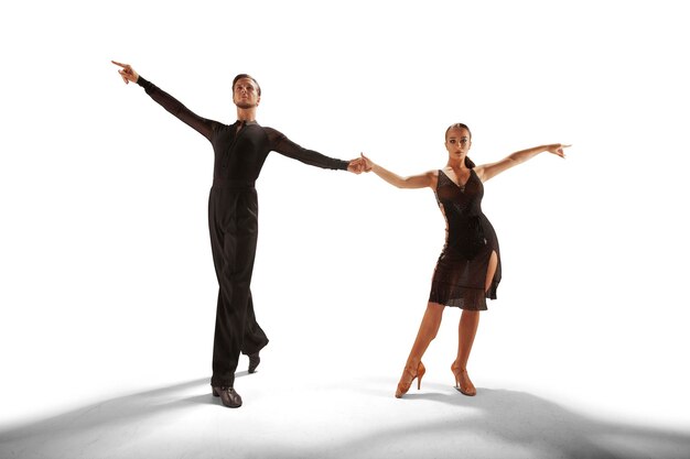 couple, danseurs, isolé, blanc