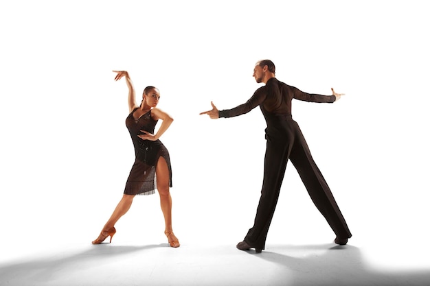 couple, danseurs, isolé, blanc