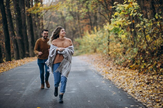 Couple, ensemble, dans, parc, couvert, couverture