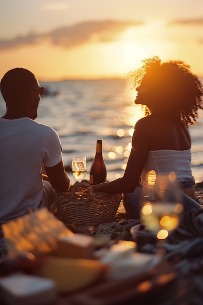 Photo gratuite un couple en été qui fait un pique-nique relaxant ensemble.