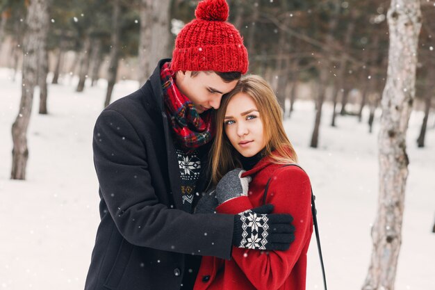 Couple, étreindre, sur, a, champ neigeux